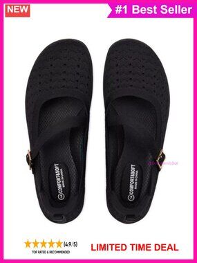 Wide Width Knit Mary Jane Flats Adjustable Strap Comfortable Walking Shoes